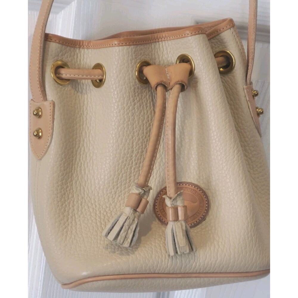 Dooney & Bourke Adjustable Mini Crossbody Bucket Bag Cream Pebbled Leather USA